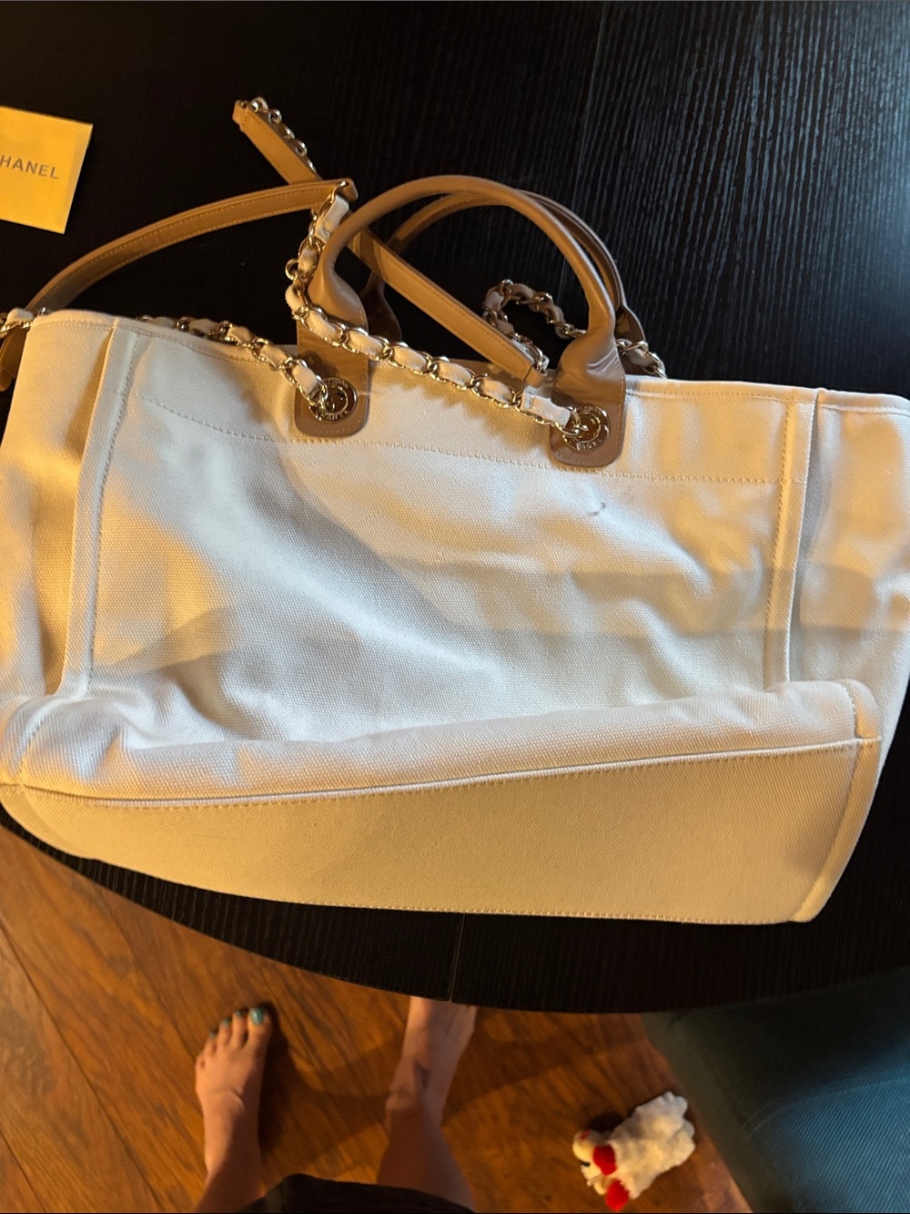 CHANEL Cream Canvas Pearl-Embellished Tote - Picture 4 of 7